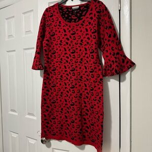 Allison Brittney Red Animal Print 3/4 Sleeve Dress